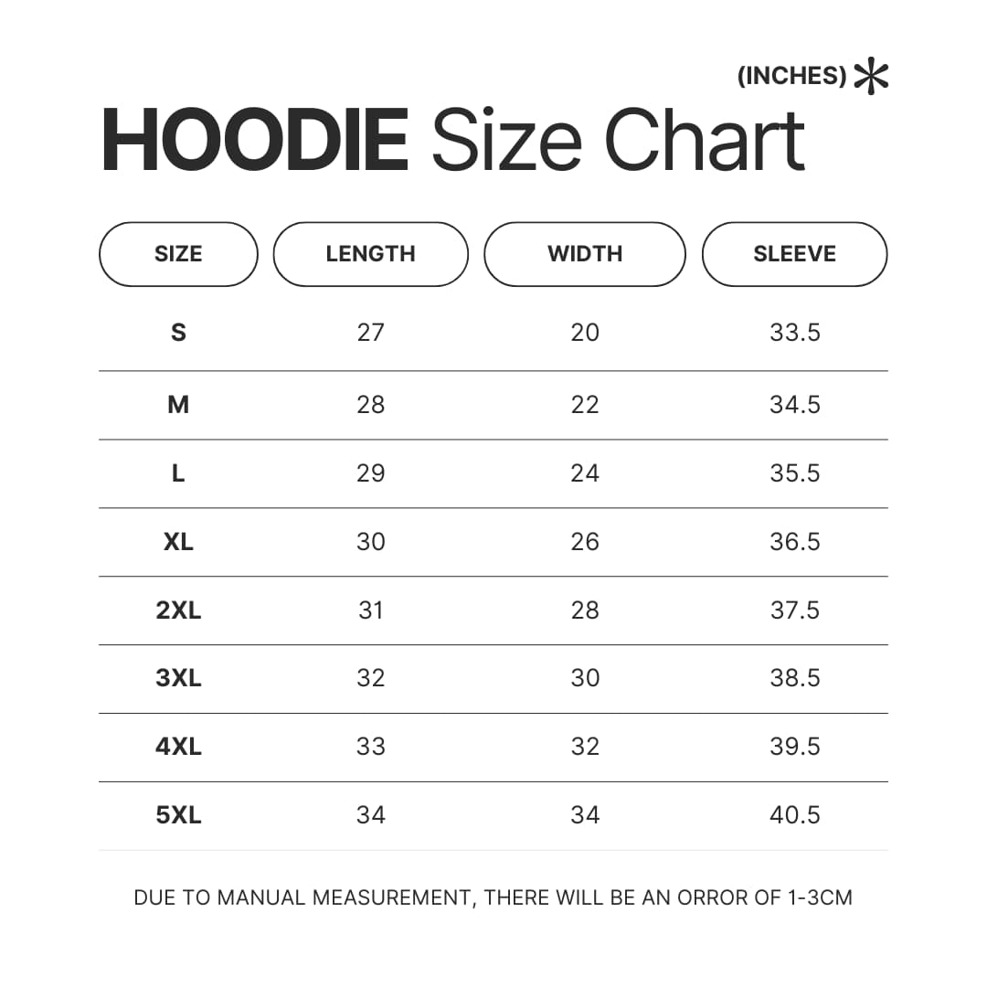 Hoodie Size Chart - One Piece Mall