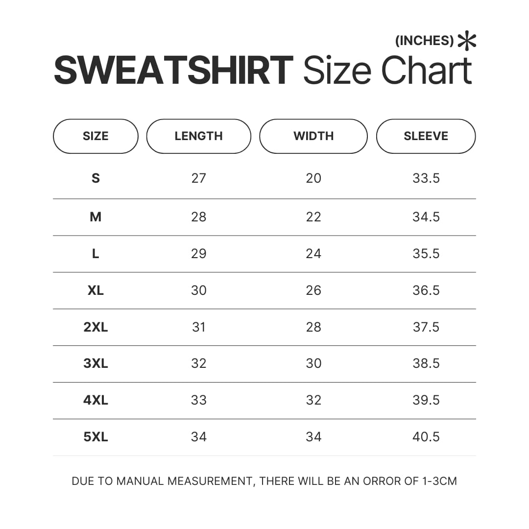 Sweatshirt Size Chart - One Piece Mall