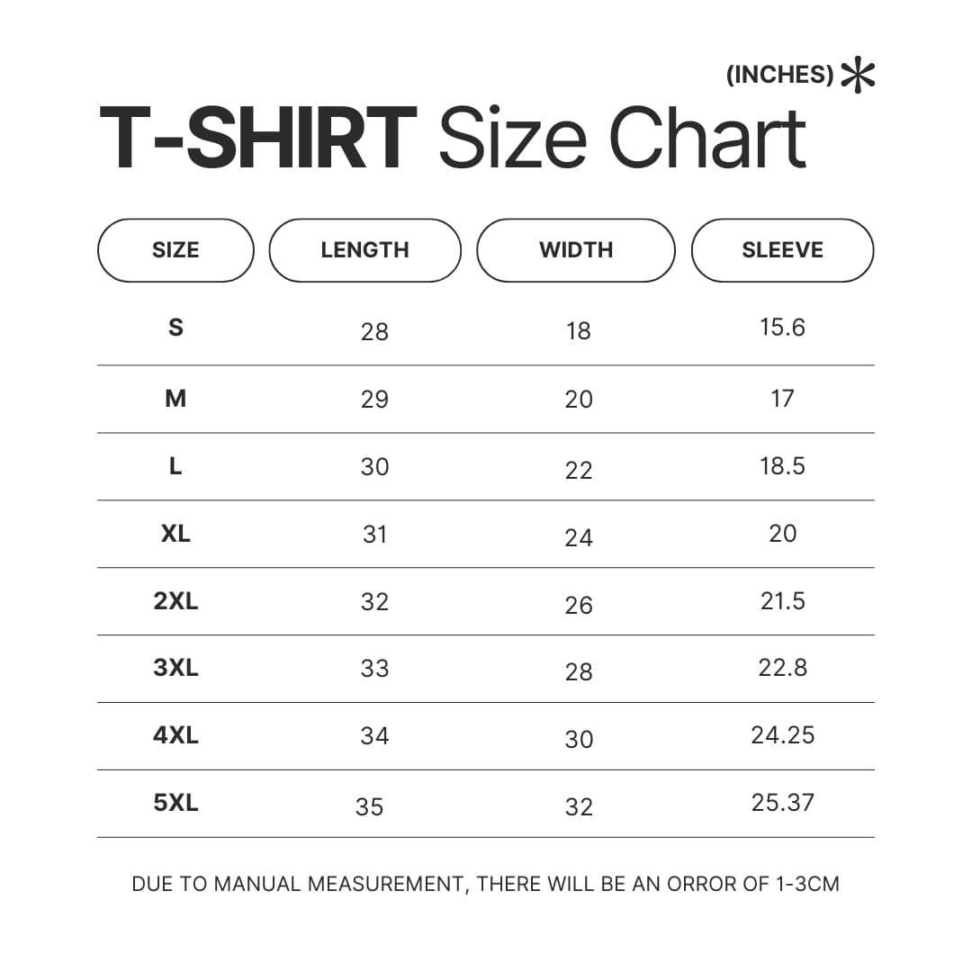 T shirt Size Chart - One Piece Mall