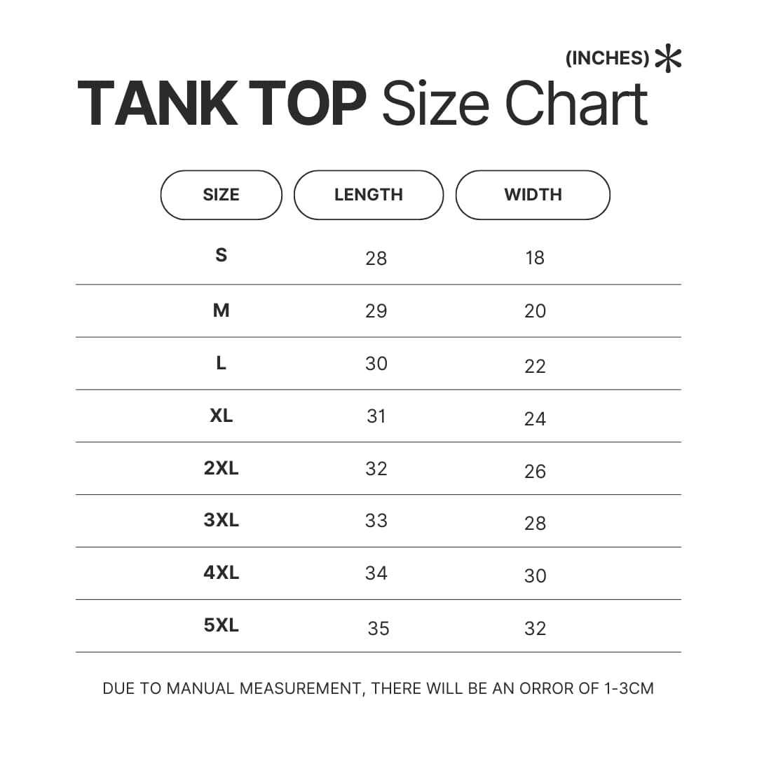 Tank Top Size Chart - One Piece Mall