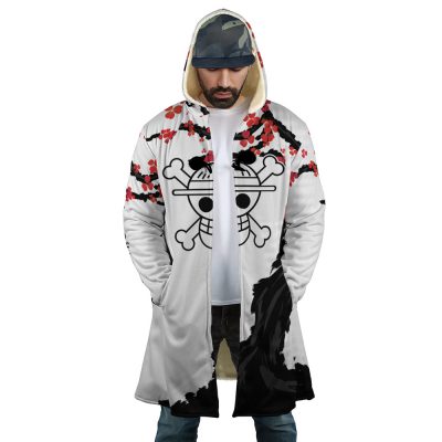 Monkey D. Luffy Pirate King One Piece AOP Hooded Cloak Coat FRONT Mockup - One Piece Mall