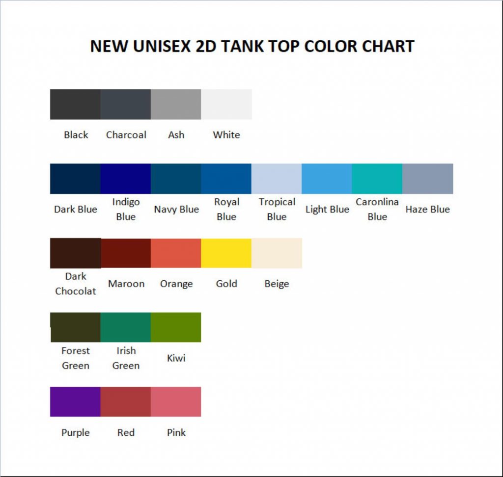 tank top color chart - One Piece Mall