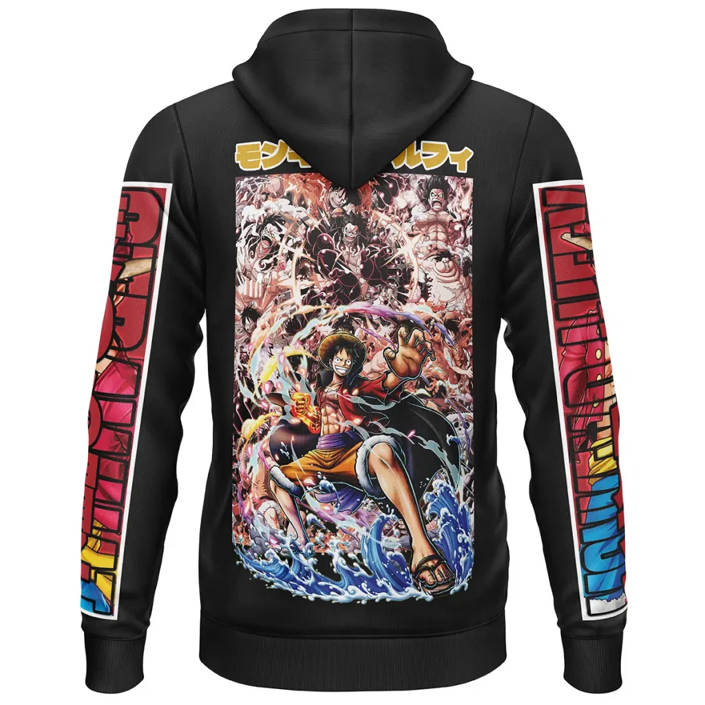 Monke D. Luffy One Piece Streetwear Lightweight Hoodie BACK mockup - One Piece Mall