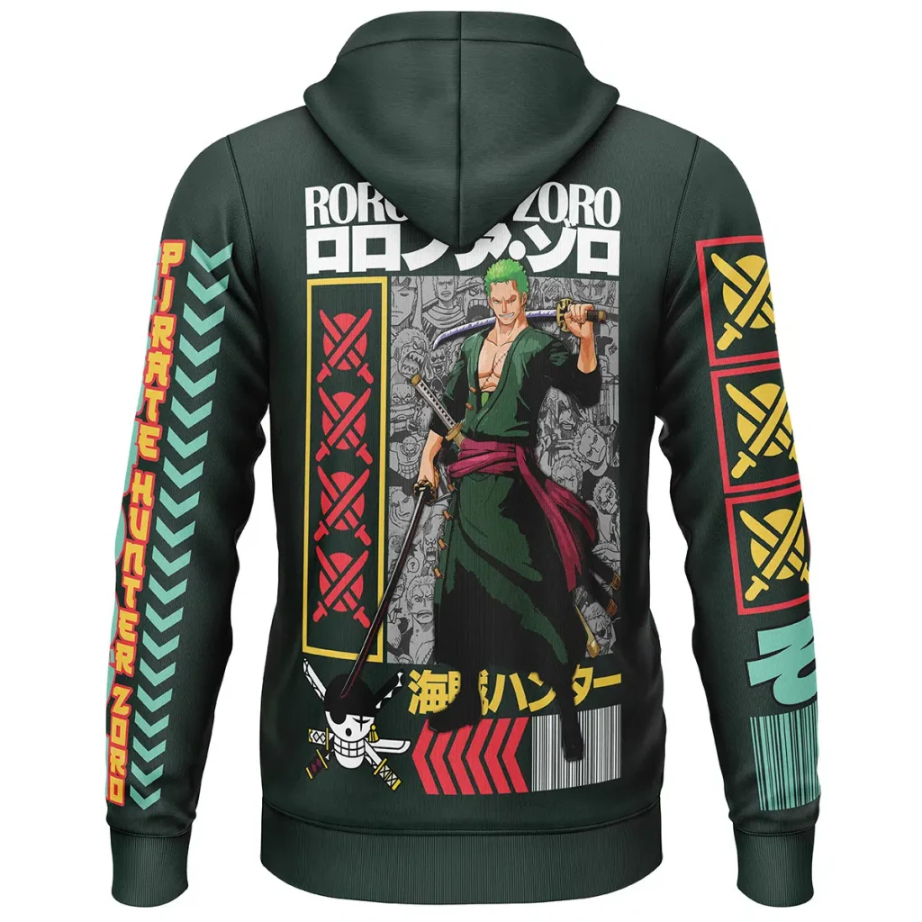 Roronoa Zoro V2 One Piece Streetwear Lightweight Hoodie BACK mockup - One Piece Mall