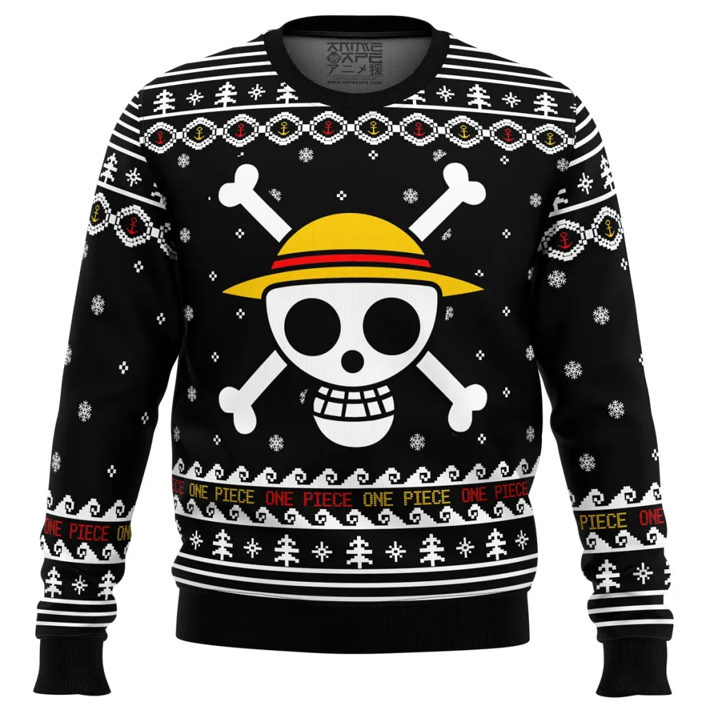 Straw Hat Pirates Christmas One Piece men sweatshirt FRONT mockup - One Piece Mall