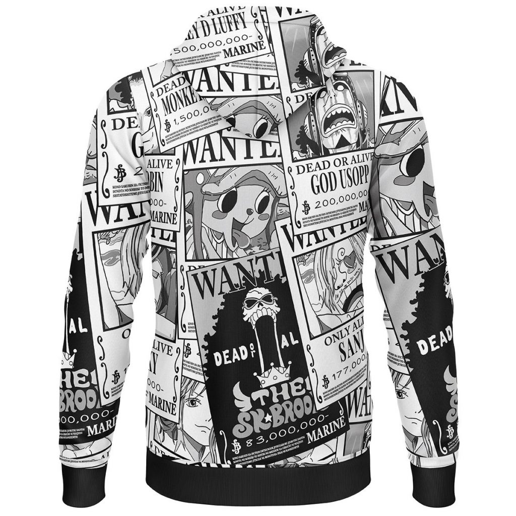Straw Hat Wanted Pattern One Piece Lightweight Hoodie BACK mockup - One Piece Mall