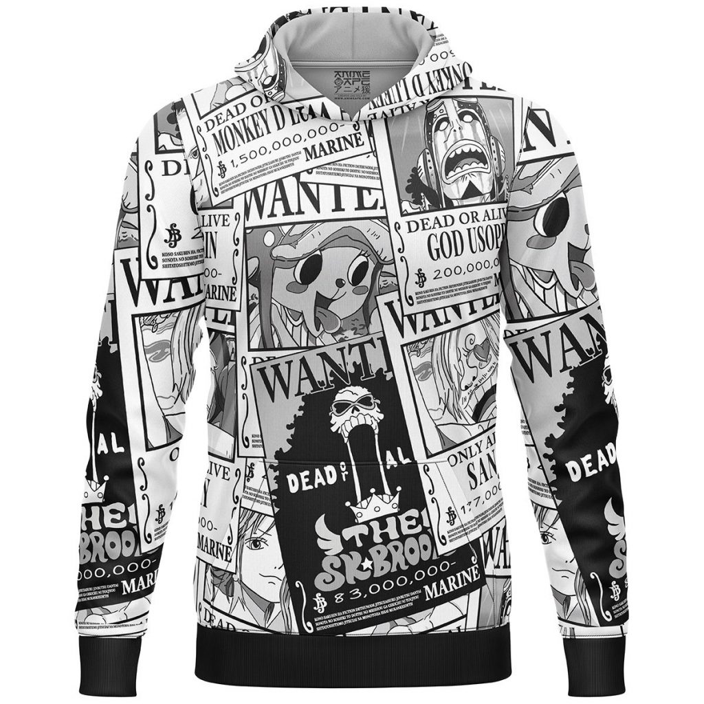 Straw Hat Wanted Pattern One Piece Lightweight Hoodie FRONT mockup - One Piece Mall