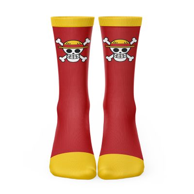 Straw Hats Luffy One Piece Socks FRONT mockup - One Piece Mall