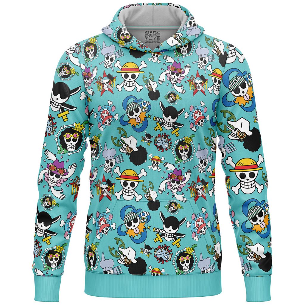 Strawhats Jolly Roger One Piece Lightweight Hoodie FRONT mockup - One Piece Mall