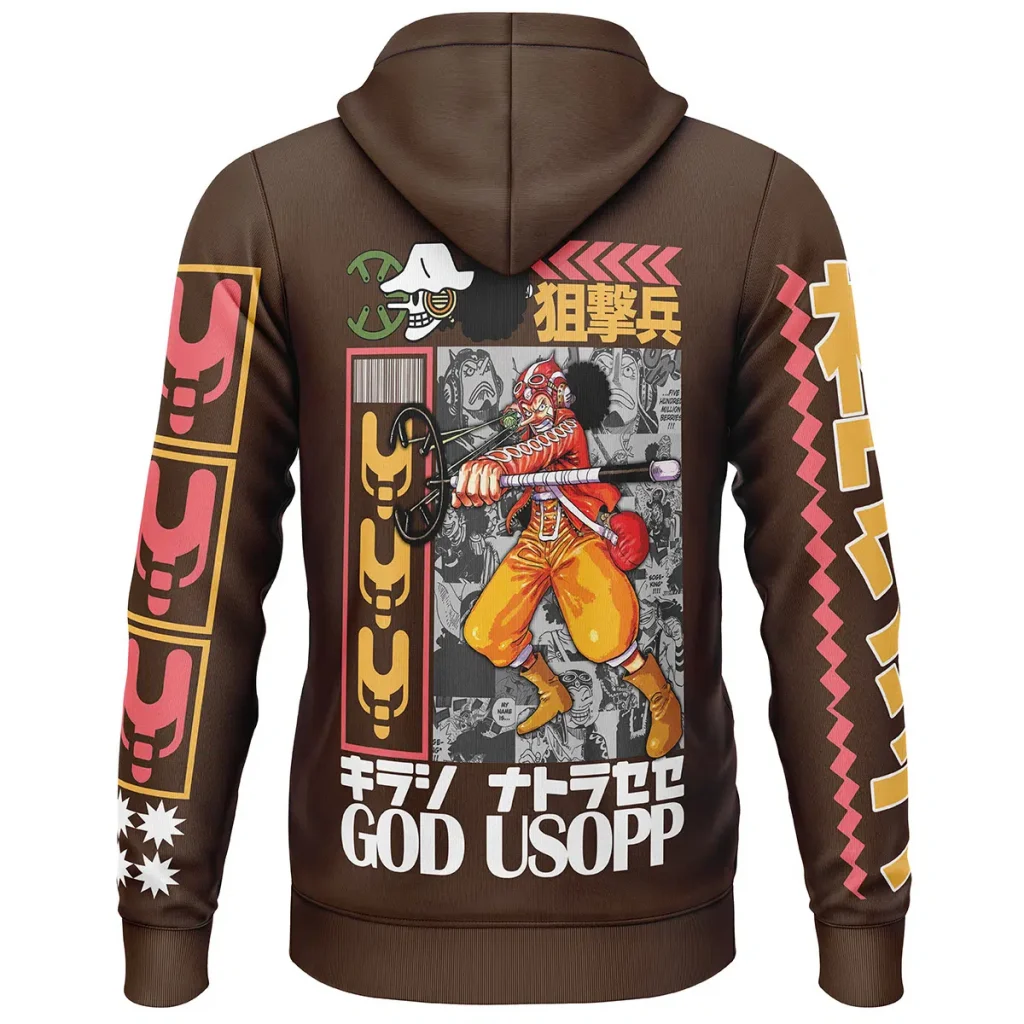 Usopp One Piece Streetwear Lightweight Hoodie BACK mockup - One Piece Mall