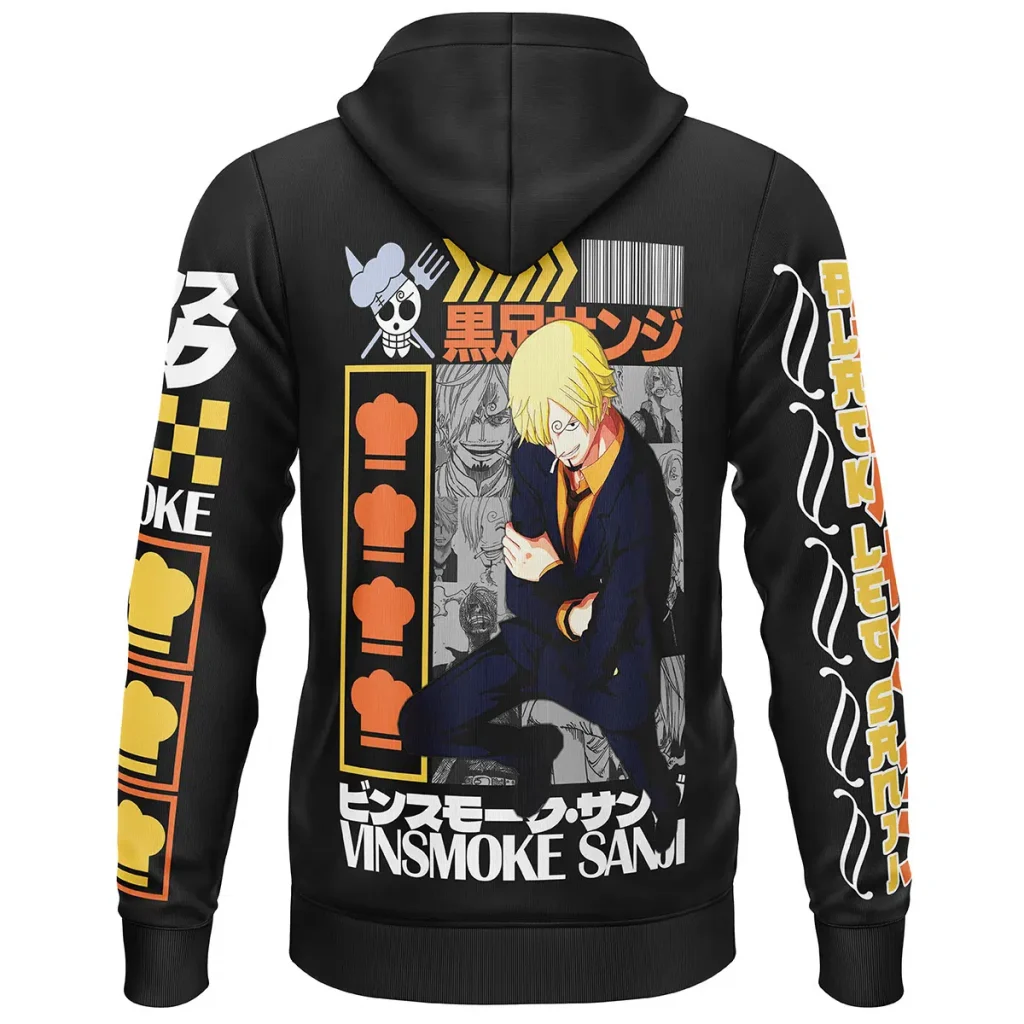 Vinsmoke Sanji One Piece Streetwear Lightweight Hoodie BACK moclup - One Piece Mall